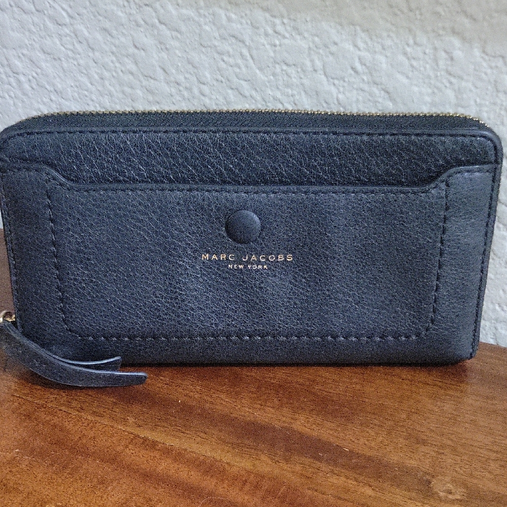 Marc Jacobs Black Empire City Leather Continental Wallet with Gold Accents